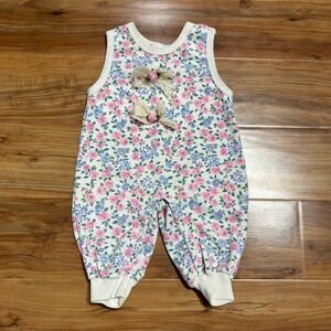 Floral Baby Romper‎ Sleeveless Bow Applique Snap Closure 0-6 Months